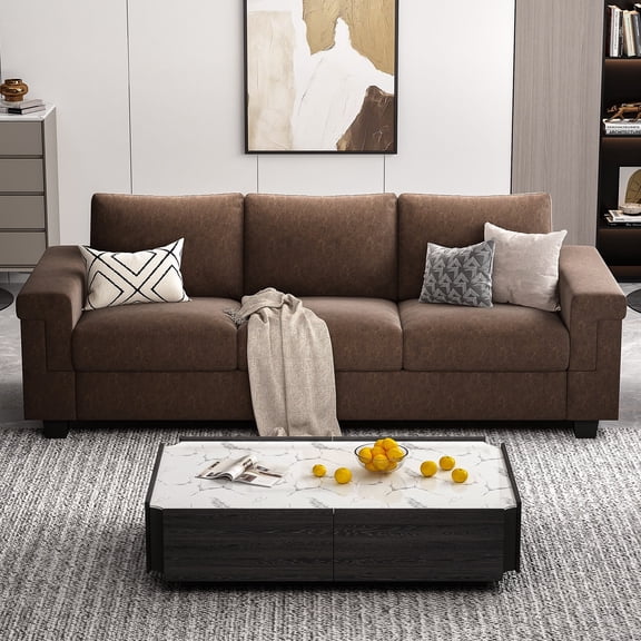BLAZANT 90 Inch Sofa Couch, 3 Seater Couches with Deep Seats, Modern 3-Seat Sofa for Living Room Apartment Lounge, Detachable Sofa Cover, Brown