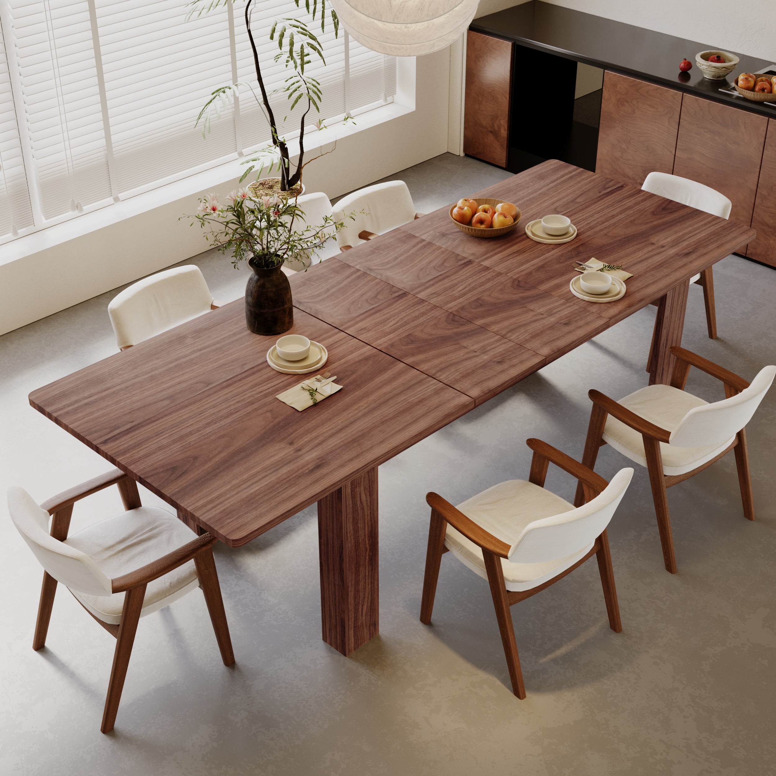 JassmiPkwy Solid Wood Extendable Dining Table for 4-8 People with Seamless Extension from 55 to 86.6 Inches for Small Spaces, Dining Room, Kitchen, Living Room-Brown