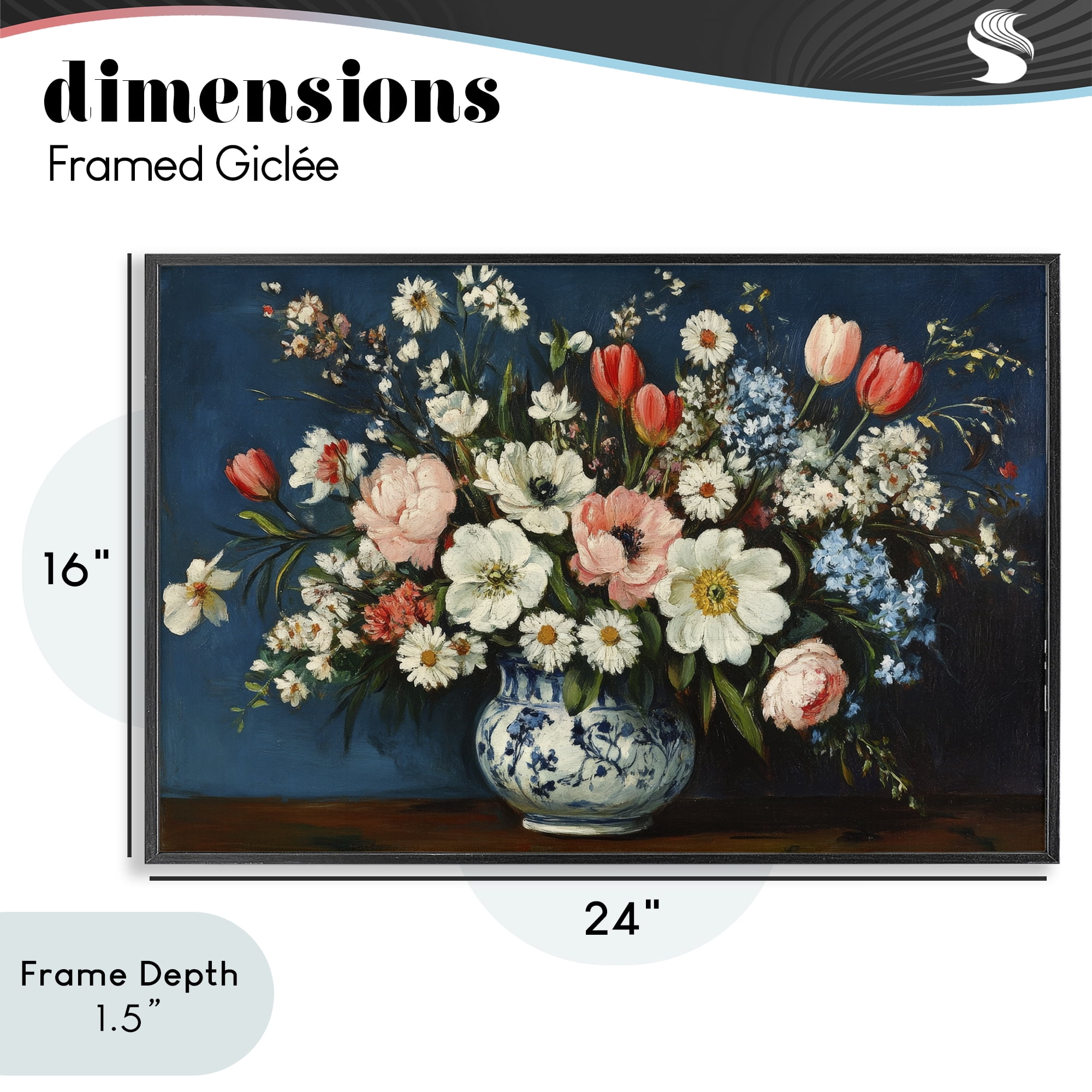 Stupell Industries Colorful Bouquet in Vase Black Framed Giclee Art, design by Petal Prints Design