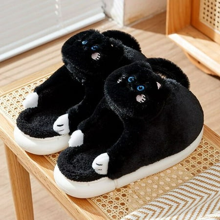 

CoCopeanut Cute Cat Modeling Fur Keep Warm Slippers Women New Cotton Indoor Soft Leisure 2022 Fashion Home Non-slip Platform Ladies Shoes