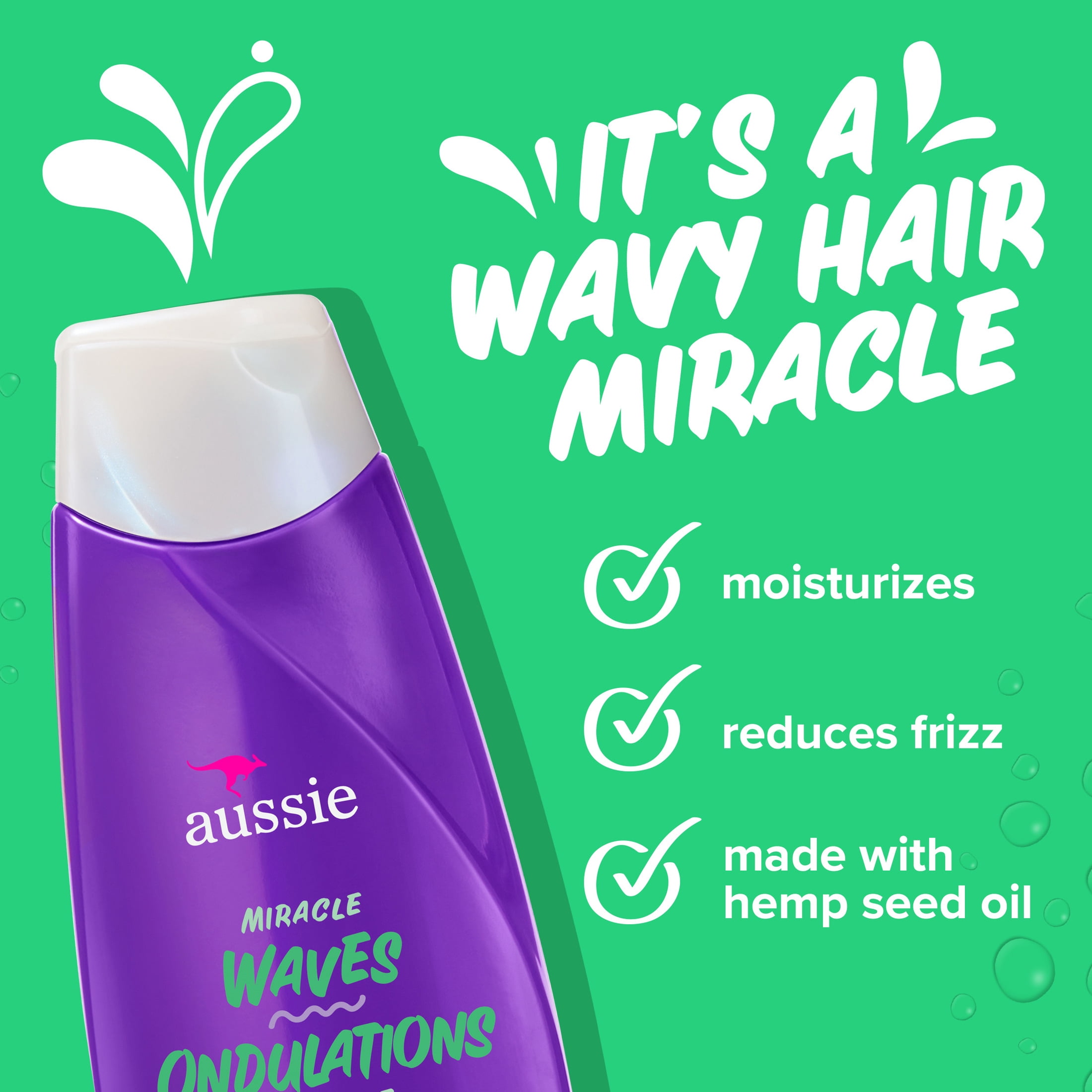 (2 pack) Aussie Miracle Waves Anti-Frizz Hemp Paraben-Free Conditioner, 12.1 fl oz