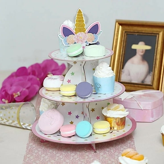 15-Inch Tall 3 Tier Assorted Centerpiece Cake Cupcake Stand Set Unicorn Top