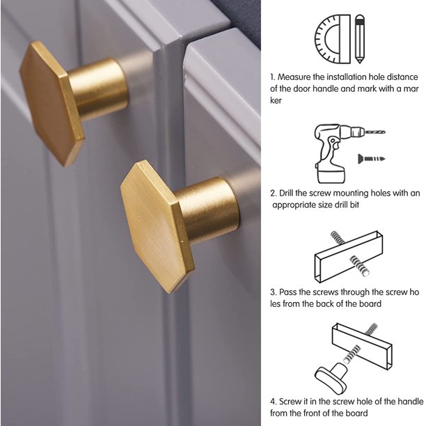 Tirador de puerta de latón macizo, 6 uds., perillas de puerta hexagonales, perilla de armario, perillas de cajón con tornillos, accesorio para cocina, sala de estar y dormitorio XianweiShao 8390613914606