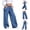 Blue, variant on SBYOJLPB Women Jeans Pants Solid Color Ruffled High-waisted Casual Straight-leg Denim Pants with Pockets