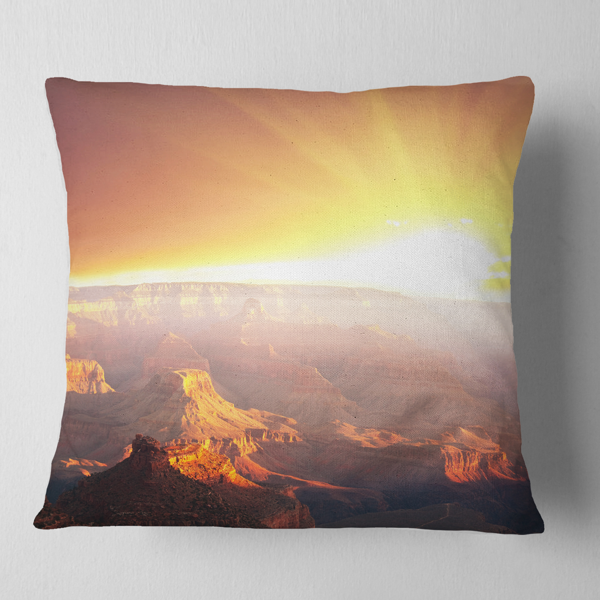 Designart Grand Canyon with Bright Sunset - Landscape Printed Throw Pillow - 16x16