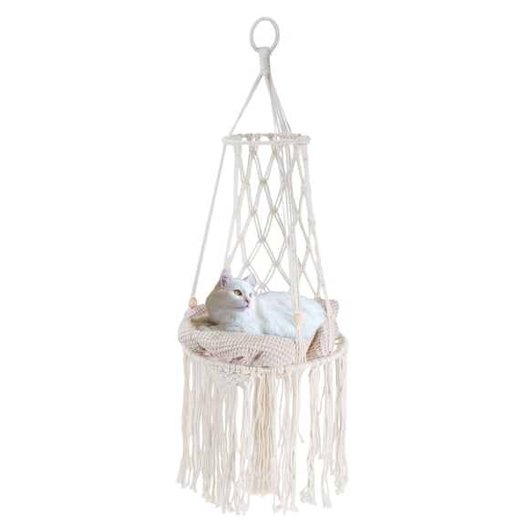 Unique Bargains Cat Window Perch Handwoven Cat Swing Cat Window Hammock Hang on Wall Bed for Sleeping and Playing Cat Perch without Cushion White 11.8 in