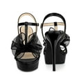 thumbnail image 5 of BLISSFUL STEP Platform Heeled T Strap Mesh Slingback Stiletto High Heel Sandals for Women Black 9, 5 of 6