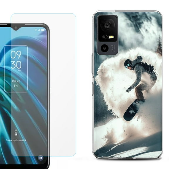 OneToughShield ® for TCL 40 XE 5G Shockproof Fashion Phone Case, with Tempered Glass Screen Protector - Snowboarding