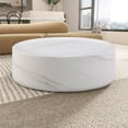 thumbnail image 4 of 31.49''  Round Coffee Table with Marble Texture, Modern Drum Circle Center Table, Fiberglass Low End Table for Small Space Apartment Office, No Need Assembly, White, 4 of 7
