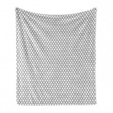 Quatrefoil Soft Flannel Fleece Blanket, Moroccan Monochrome Lattice Symmetrical Classic Lines Motif Print, Cozy Plush for Indoor and Outdoor Use, 50" x 60", Charcoal Grey and White, by Ambesonne
