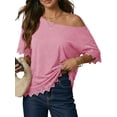 thumbnail image 3 of Gynyvoja Women'S Summer Tops Oversized Short Sleeve Shirts Casual Loose Lace Patchwork T-Shirt Outfits Pink XXL, 3 of 7
