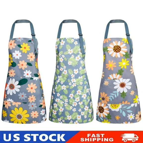 3 Pack Floral Aprons with Pocket, Womens Aprons Adjustable Kitchen Cooking Apron