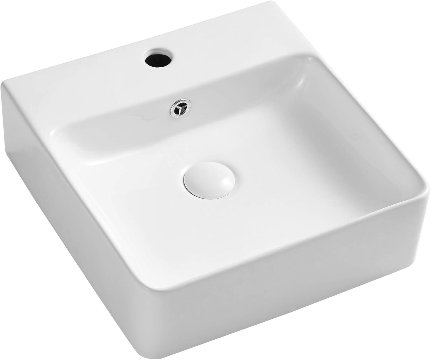 16" x 16" Bathroom Sink Vessel Rectangular, Eridanus Wall Mount Sinks Countertop Floating Basin with Overflow, White Ceramic Trough Wall Hung Space Saving Square Small Cloakroom Tiny Lavatory