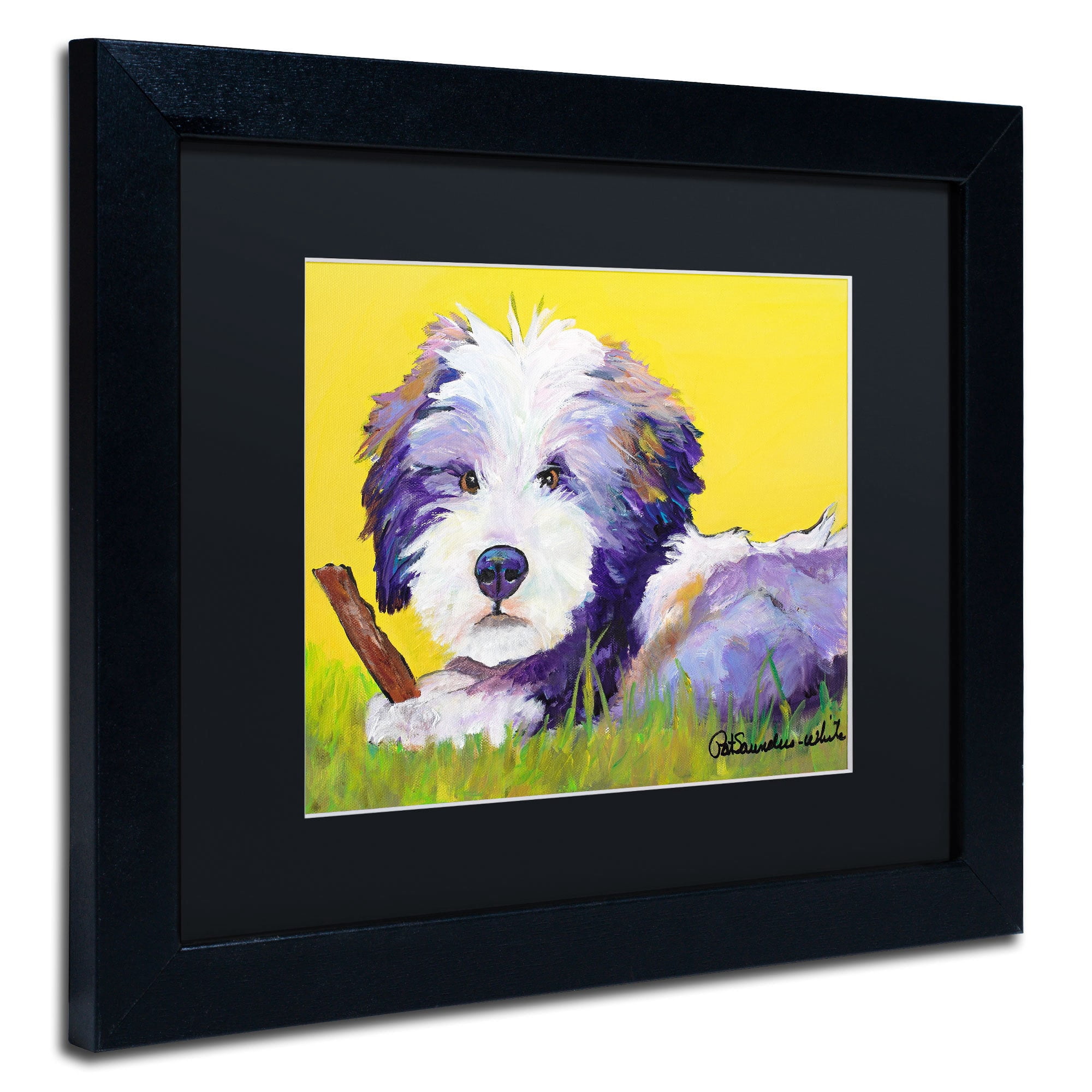 Trademark Fine Art "Chew Stick" Canvas Art by Pat Saunders-White, Black Mat, Black Frame