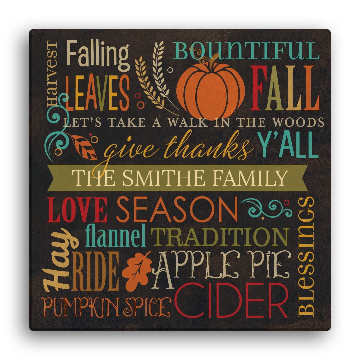 Personalized Fall Words Canvas Print