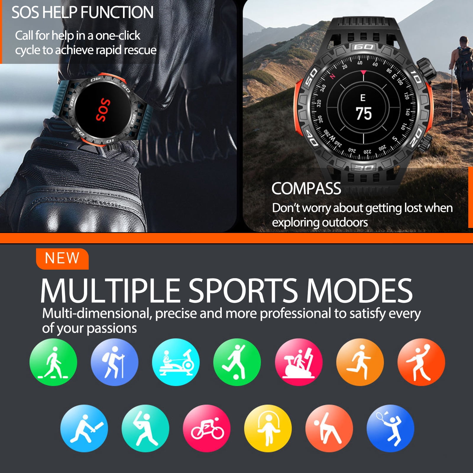 Military Smart Watch for Men with LED Flashlight Compass, Tactical Sport Smartwatch Activity Tracker with Sleep Monitor, 1.46" HD Rugged Bluetooth Smartwatch for Android iOS