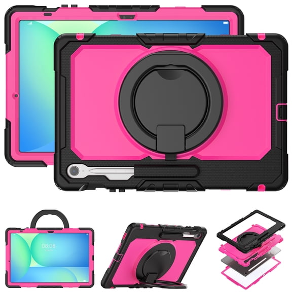 Allytechgroup Case for Samsung Galaxy Tab S10 FE  13.1 inch SM-X620/X626B, Built-in Screen Protection & Kickstand Military Grade Drop Protection Shockproof Case for Women Men, RoseBlack