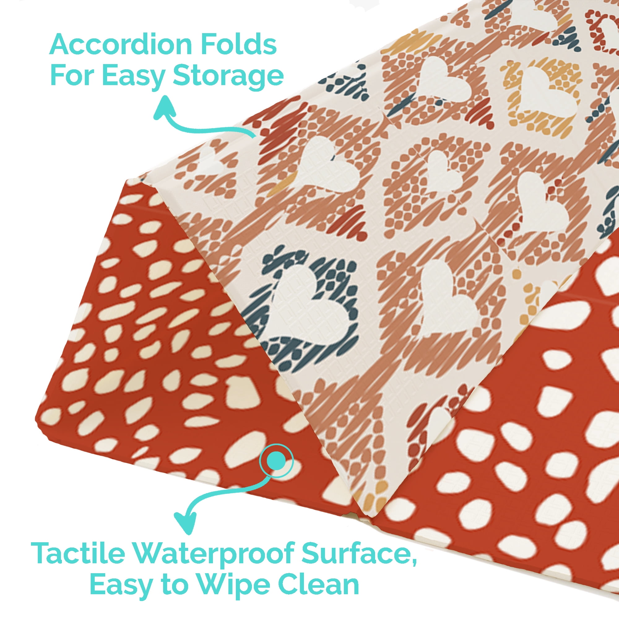 JumpOff Jo Large Foldable Kids Foam Play Mat, Padded Baby Floor Mat, 70 x 59 in - Boho Hearts