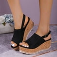 thumbnail image 2 of Cethrio Wedge Sandals for Women- Wide Width Open Toe Heel Fish Mouth Wedge Heel Buckle Black Dressy Sandals/ Slides Size 5.5, 2 of 10