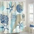 thumbnail image 2 of Extra Long Shower Curtain 72 x 84 Inch, Tall Beach Ocean Themed Fabric Shower Curtains for Bathroom, Summer Tropical Seashell Starfish Coral Nautical Coastal Shower Curtain, Teal Blue, 2 of 6