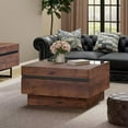 thumbnail image 4 of WAMPAT Modern Coffee Table, Square Living Room Tables with Tempered Glass and Large Storage Drawers, 31.5"x 31.5", Brown, 4 of 7