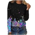 thumbnail image 2 of Babysbule Christmas Sweatshirts for Women Fashion Women's Christmas Printed Casual Loose Round Neck Long Sleeve T-shirt Tops Blouse, 2 of 4