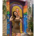thumbnail image 4 of Women Ribbed Seamless Bodycon Mini Dress Square Neck Short Sleeve High Stretch Slim Fit Club Party Pencil Dress Coffee M, 4 of 6