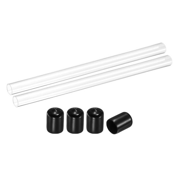 Uxcell 2 Pack Clear Rigid Acrylic Pipe, 13mm(0.51") ID x 15mm(0.59") OD 10" Round Polycarbonate Tube Plastic Tubing with Rubber Caps for Plumbing, Lighting, Aquarium, DIY Projects