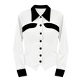 thumbnail image 4 of Women's Color Block Shirt, Slim Fit Collared Button Down Blouse for Office Work and Casual Wear, Long Sleeve Tops for Women White L, 4 of 4