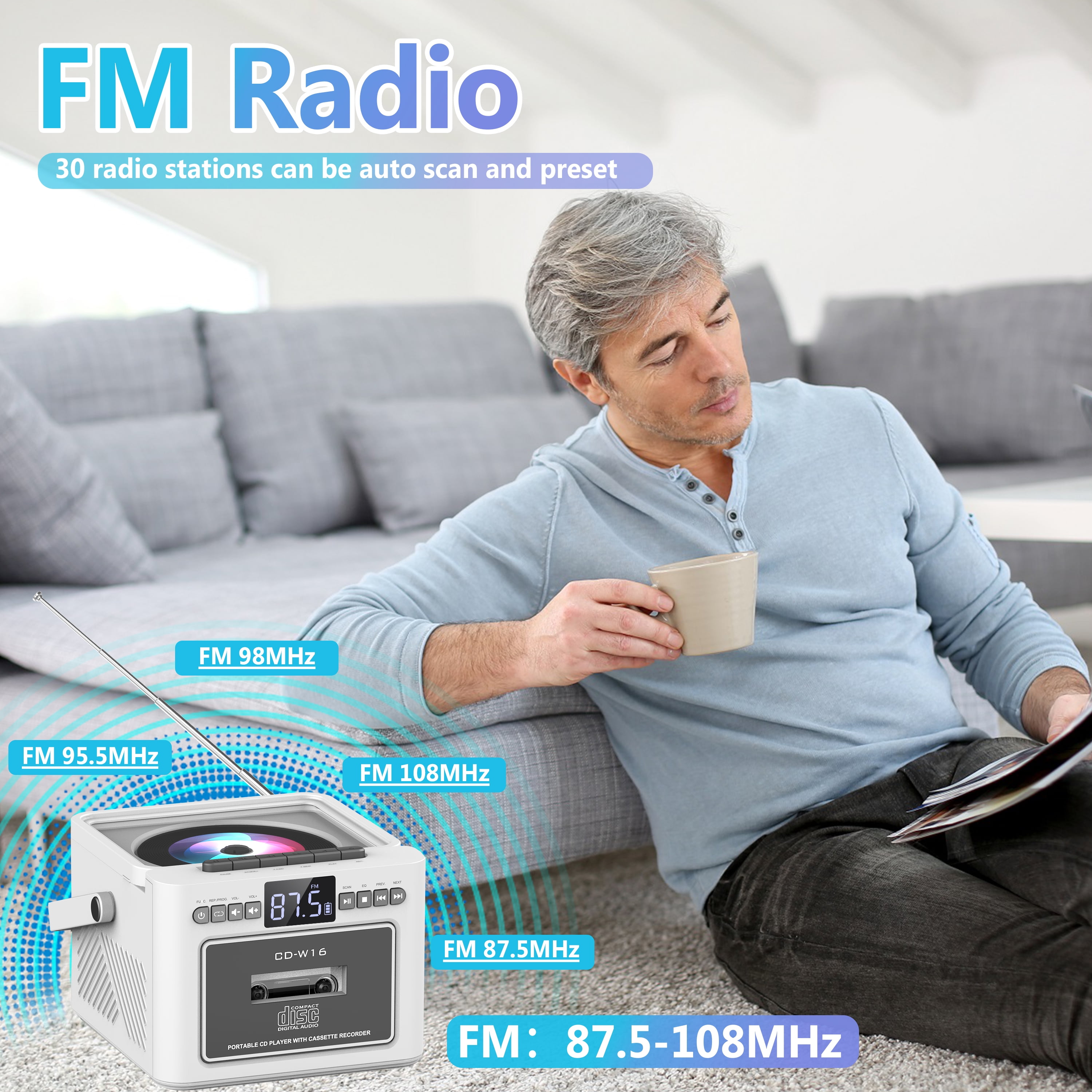 Boombox CD Player with Speakers, Portable Radio Tape Cassette, 3rd Edition