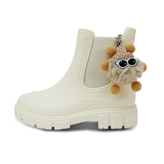 HSYAAMOO Women’s Chelsea Rain Boots – Waterproof Short Ankle PVC Boots with Elastic Sides & Non-Slip Sole, Lightweight Fashion Rain Shoes for Everyday Wear-Off-white