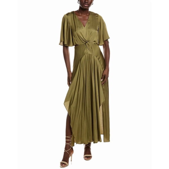 Maje womens Twisted Front Midi Dress, 34, Green