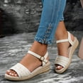 thumbnail image 3 of Rokment Women's Beach Espadrilles Wedge Sandals Breathable Comfortable Woven Linen Geometric Open Toe Ankle Strap Platform Low Heels Dressy Summer Shoes for Vacation White Size 8.5, 3 of 5