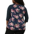 thumbnail image 3 of DARING DIVA Women's Plus Floral Tops Round Neck 3/4 Sleeves Blouse 2X Navy Blue, 3 of 7