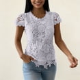 thumbnail image 4 of Lenago Wonens Tops Tops Women Tops Wimens Tops Ladies' Casual And Fashionable Round Neck Lace Petal Short Sleeved Top White XXXL, 4 of 6