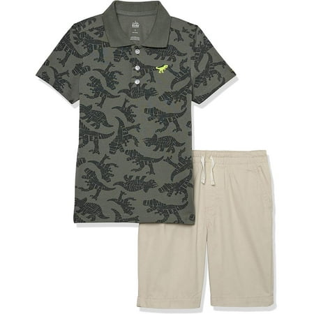 Kids Headquarters Boys 4-7 Dinosaur Polo Shirt and Short Set Green 4