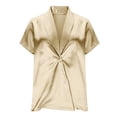 thumbnail image 5 of ZHYou Womens Luxe Satin Blouses Deep V-Neck Short Sleeve Wrinkle-Resistant Suit Shirts,Yellow,L, 5 of 9