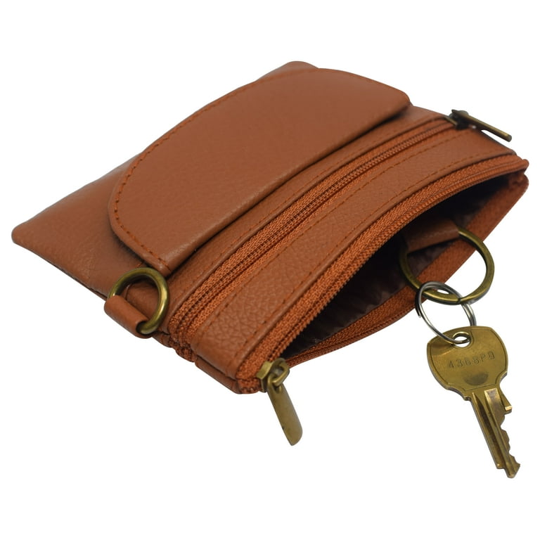 Leather tan coin purse 2 snap 2 zippered pockets change purse leather coin  bag leather coin pouch leather coin holder
