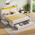 thumbnail image 1 of Greenstell Upholstered Full Size Bed Frame with Headboard and Storage, LED Full Bed Frame with 4 Drawers, Charging Station,Off White, 1 of 8