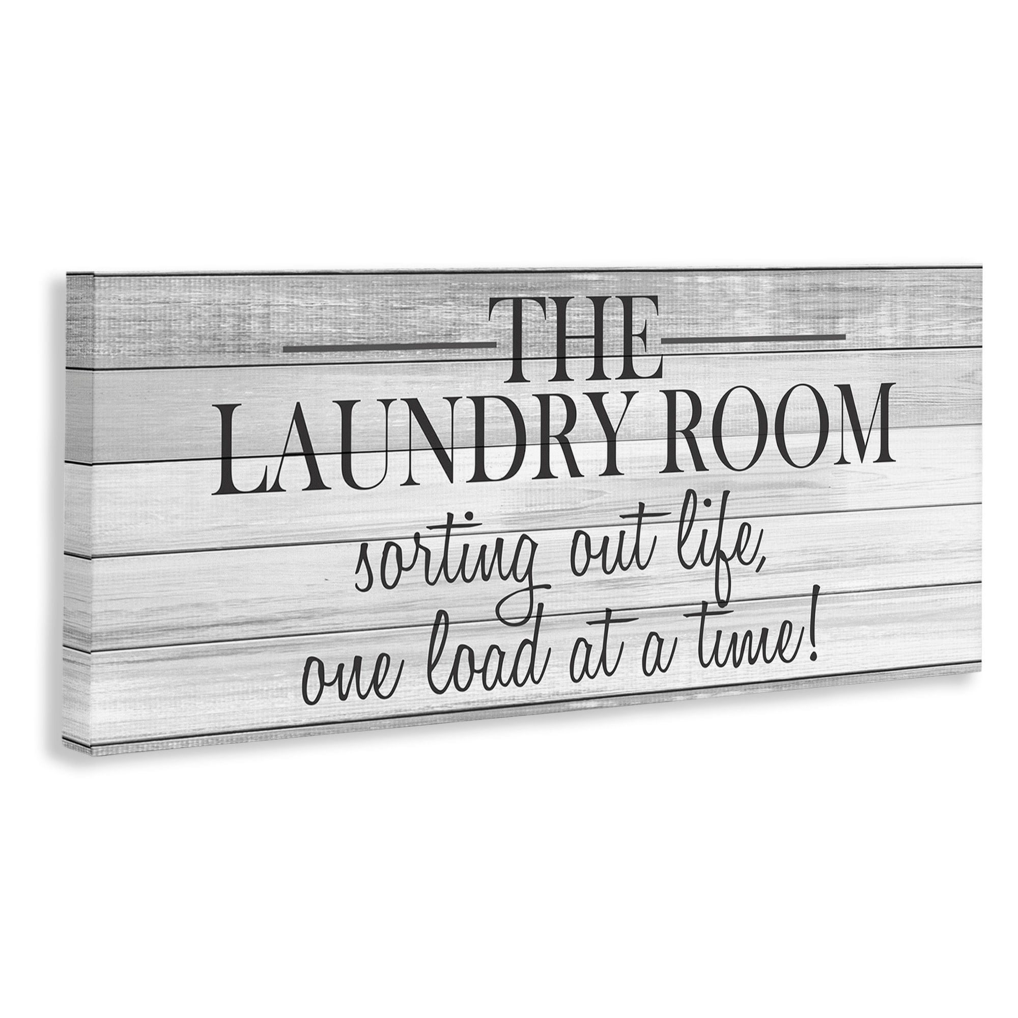 The Stupell Home Decor Collection Laundry Sorting Out Life Typography Black and White Planked Look Canvas Wall Art