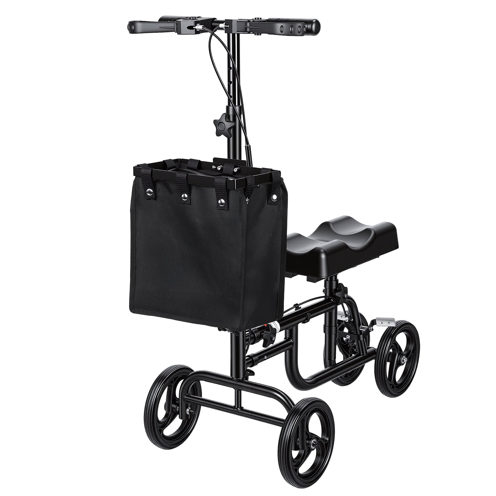 Steerable Knee Scooter with Rear Wheel Brake Locking Handbrake,Crutches Alternative Adults Knee Walker with Canvas Bag,Adjustable All-Terrains Leg Scooter for Broken Foot,Ankle Injury,Surgery