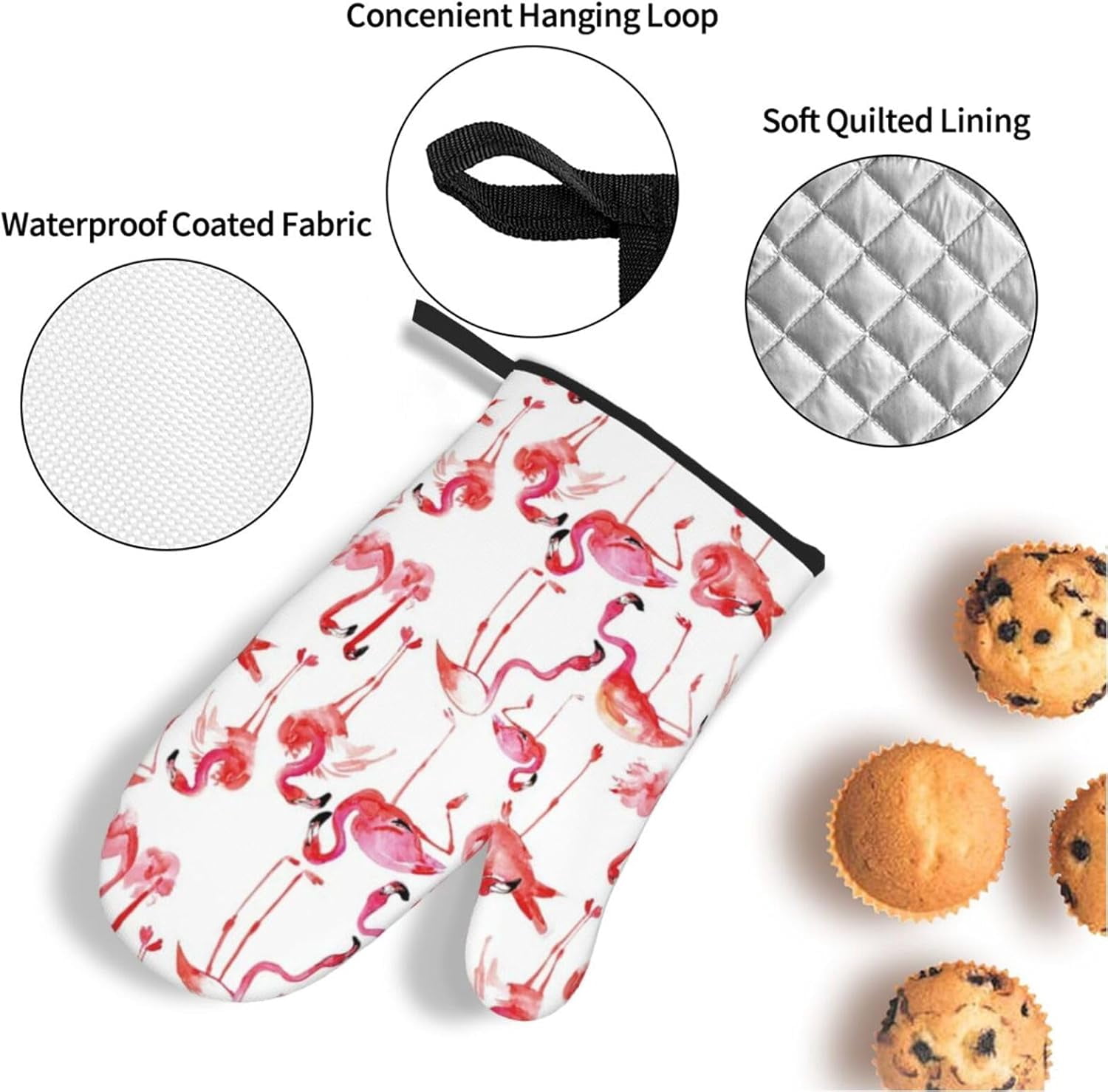 Flamingos Oven Mitts and Pot Holders Sets for Kitchen 4 Pcs 7"X11" Heat Resistant Baking Cooking