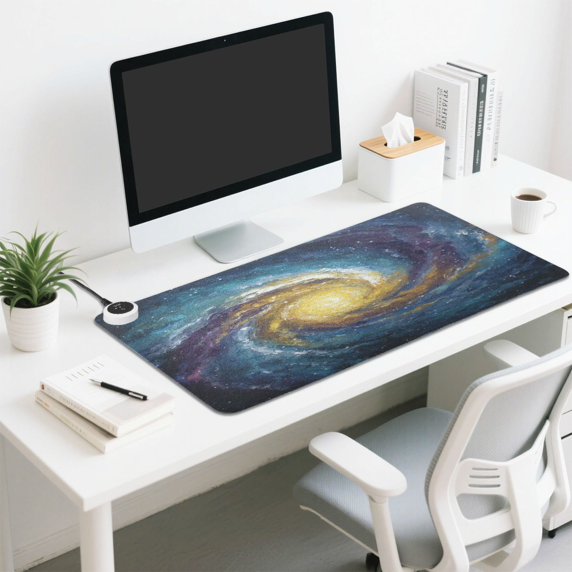 Wobogo Cosmic Spiral Heated Mouse Pad Extra-Large Desk Mat With 3 Heating Levels and 3-hour Auto Shut-Off Protection Ideal for Computer Keyboards Home Office Hand-warming Essential 31.5in × 13in