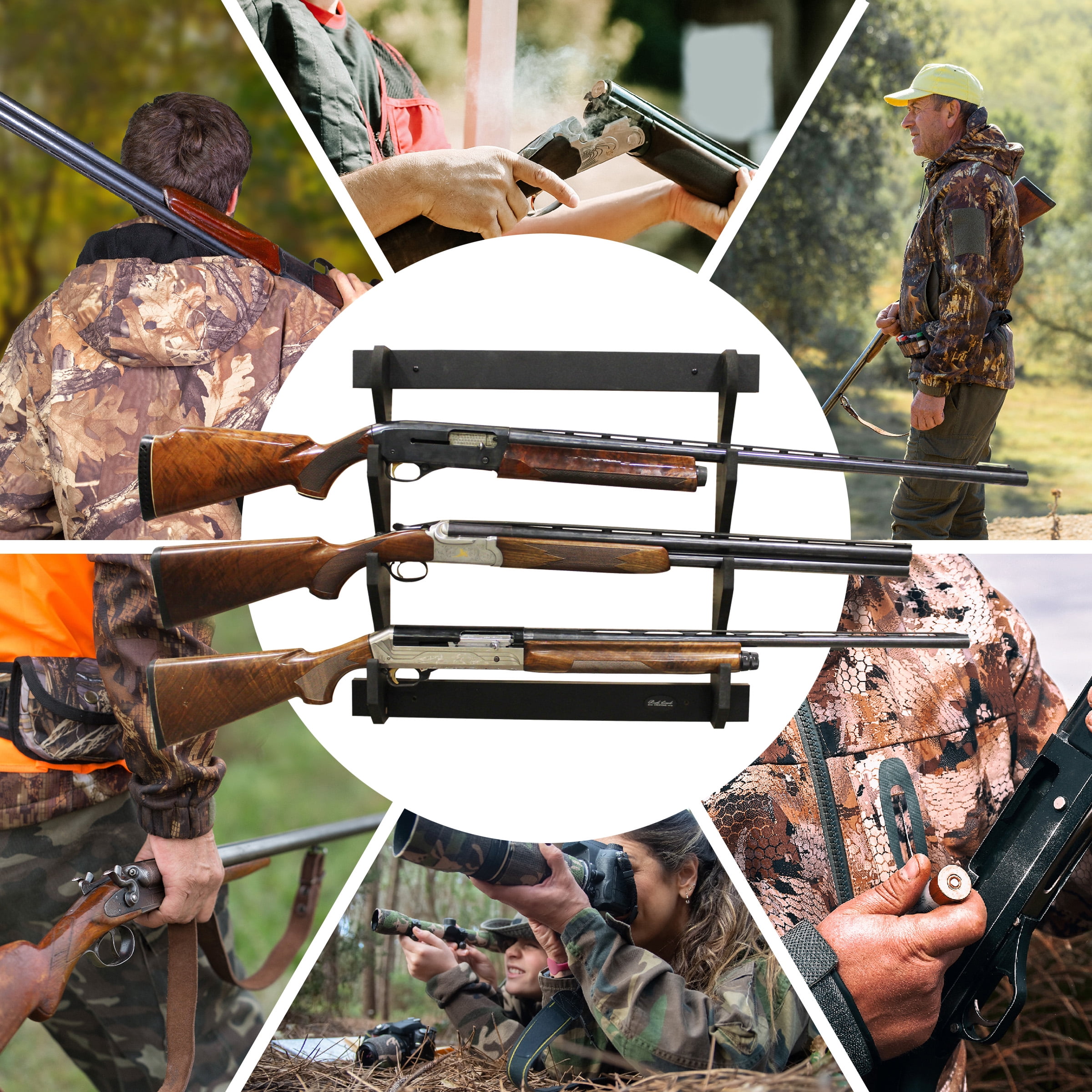 Rush Creek Creations Wall Gun Rack, 3 Gun Capacity, Indoor Storage Display, Black Finish