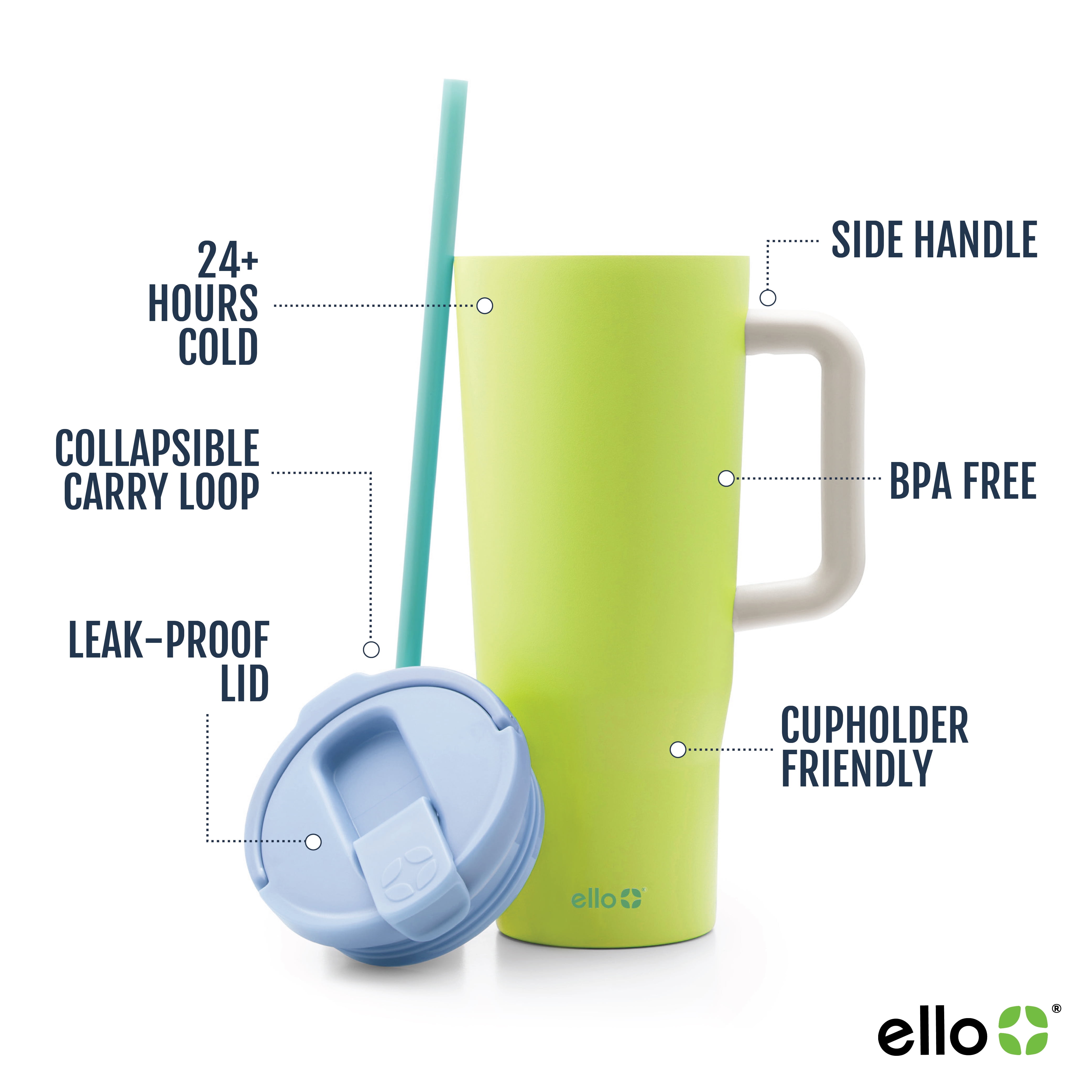 Ello Ultra Clean 40 oz Stainless Steel Tumbler with Handle, Green