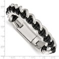 thumbnail image 3 of Solid Stainless Steel Black Leather 8.5in Bracelet 8.5", 3 of 4