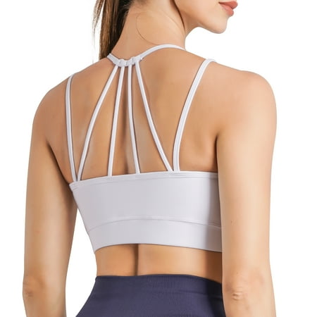 

Junlan Sport Bra with Removable Padded for Women Strappy Racerback Bra Medium Support Running Yoga Bra Top(White M）