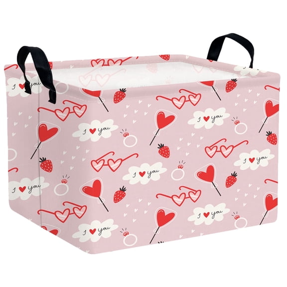BOOHIT Valentines Day Basket Empty Heart Gifts Basket Kid Storage Bins Decor(Love Glasses Lollipop)