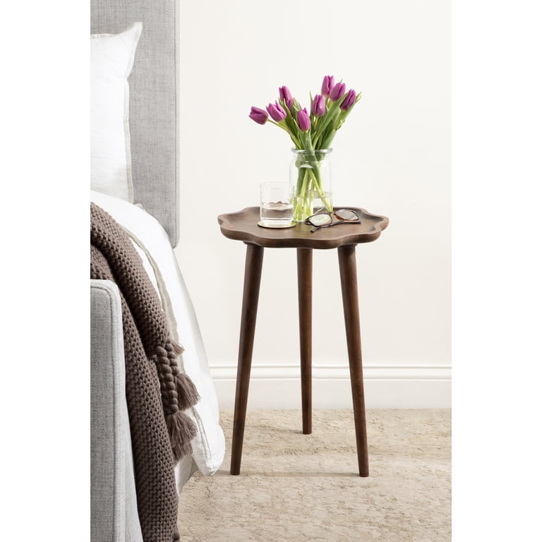 Kate & Laurel Alezar Round Wood Side Table - 15x15x22 Inch, Walnut, Solid Mango Wood, Wavy Edge