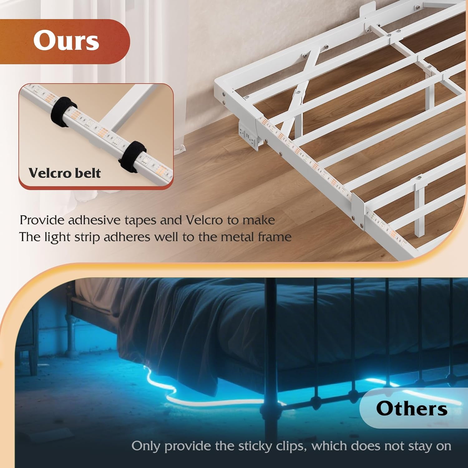 WLIVE Floating Bed Frame Full Size with LED Lights and Charging Station, Metal Platform Bed Frames Full, No Box Spring Needed, Sturdy Support, Easy Assembly, No Noise, White
